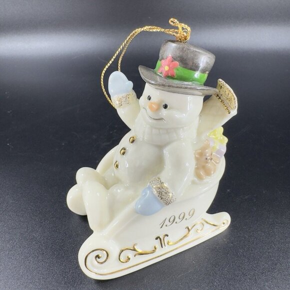 Vintage 1999 Lenox Snowman In Sleigh Ornament Porcelain Figurine Ceramic VTG - Picture 1 of 10